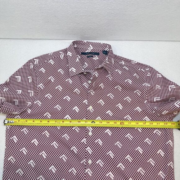 Perry Ellis SLIM FIT short sleeve button down shirt cotton maroon white mens L - Picture 9 of 12